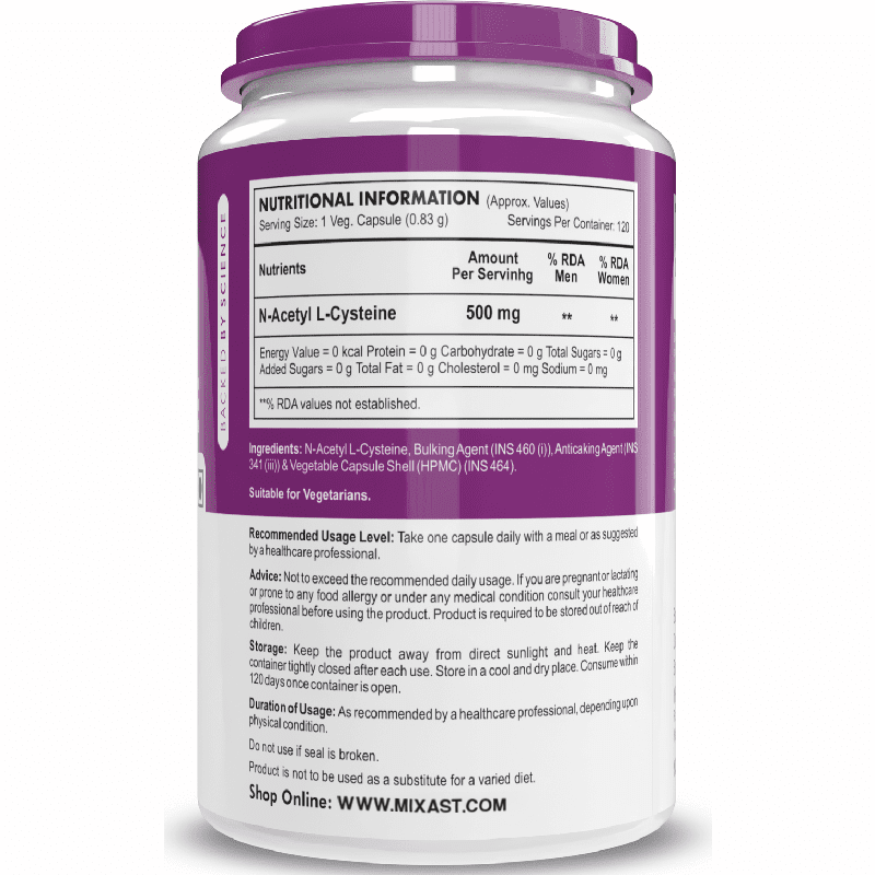 N-Acetyl L-Cysteine, Support Healthy Respiratory function (NAC) - Non-GMO -Gluten Free -Pack of 120 Veg. Capsules