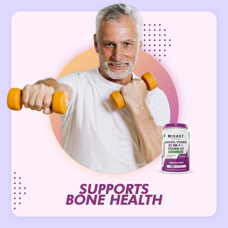 Natural Vitamin K2 + Natural D3,Supports Bone Health - Non-GMO | Non-Synthetic 120 Veg. Capsules