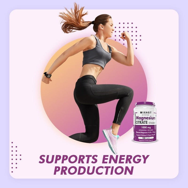 MIXAST® Magnesium Citrate 120 Vegetable Capsules - Supports Bone Health, Energy, and Muscle Function