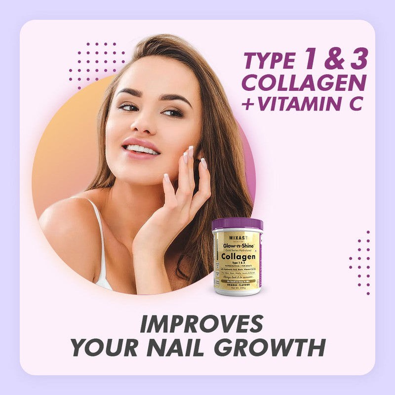 MIXAST® Skin Glow-n-Shine Collagen Powder 200g | Hydrolysed Collagen for Women and Men with Hyaluronic Acid, Biotin and Vitamin C for Healthy Skin, Hair and Nails