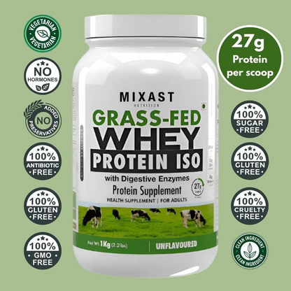 MIXAST® Made from Grass-Fed Cow's Milk Whey Protein Isolate | No Artificial Flavour, Colour or Sweetener | No Additives or Preservatives | No Hormones or Heavy Metal