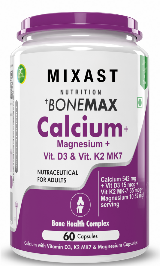 MIXAST® BoneMax Calcium with Magnesium, Bone Health Complex Vitamin D3 & Vitamin K2- Mk7
