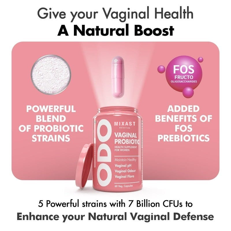 MIXAST® ODO Vaginal Probiotics for Women pH Balance, Reduces Vaginal Odour, Vaginal Flora, Prevents Recurrent UTIs, Fights Vaginal Infections | Health Supplement.