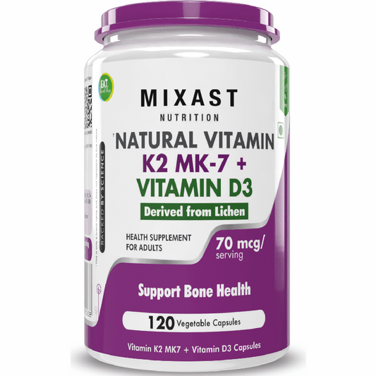 Natural Vitamin K2 + Natural D3,Supports Bone Health - Non-GMO | Non-Synthetic 120 Veg. Capsules